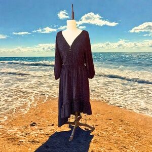 Joie Black Heart Print Romantic Long Sleeve Midi Dress